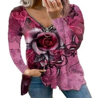 Nizieer Ženska vina krila tiskana majica cvjetni print majica casual top na dugih rukava tunika bluza