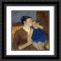 Mary Cassatt matted crnarna ukrašena uokvirena umjetnost tisak 'majka s laku noć poljubac'