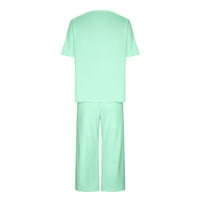 Patlollav dame Loungewing pidžama, ženske pune boje okrugli vrat kratki rukav za spavanje i hlače za spavanje setovi sa džepovima