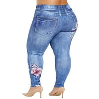Seksi plesne imitacijske pantalone za žene plus veličine lažne traperice pantne hlače visokog uspona ispisane džemper-a / 5xl
