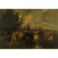 Émile van Marcke Black Moderni uokvireni muzej umjetnički print pod nazivom - goveda u polju