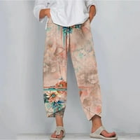 Ženske cvjetne ispise Ležerne hlače Retro Dužina gležnja Ljeto Loose Beach posteljine hlače za žene