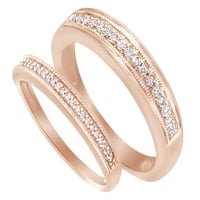 Okrugli rez bijeli prirodni dijamant njegov i njen vjenčani prsten za vjenčanje u 14K ružičastog zlata