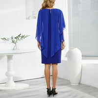 Ženska vintage šifon okrugla vrata lažna dvodijelna haljina večernja haljina, plava, s