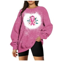 Ženska pulover Duks labavi ispis Okrugli vrat majica s dugim rukavima casual bluza, ružičasta XL