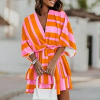 Bazyrey ženske haljine Ljetna mini haljina za lakiranje ženska solidna; Cvjetni labavi V-izrez haljine narandžasti xl