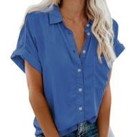 Delovi Summer Clearence Ženske košulje s kratkim rukavima V izrez Kauzalni gumb Solidna bluza Majica