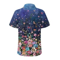 LeylayRay vrhovi za žene Ženske modne casual majica kratkih rukava tasteri za cvijeće rever majica bluza plava m