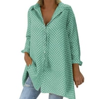 Bazyrey Womens Ljetni vrhovi polka dot ispisana bluza Henley trendy dugih rukava plus veličina Vintage duga majica zelena 5xl
