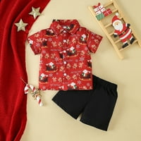 UUSZGMR dječje odijelo postavljeno Djeca Toddler Baby Božićna odjeća Santa Ispis Dugme Down Shorts Set