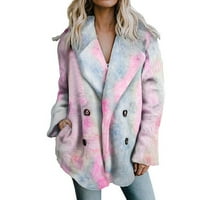 Zimski topli kardigan za žene rever-kaput od runa otvoreni prednji kaput s džepovima tiskarskog odjeća Hot6SL4490890