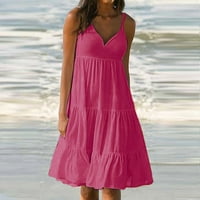 Plus size Žene oblače čišćenje Žene modne praznične ljeto u boji V vrat bez rukava za zabavu bez rukava na plaži