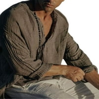 Glookwis Muškarci Vintage Tunic Majica Plain Tops Casual Split bluza V izrez dugih rukava