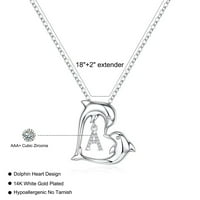 Početna ogrlica za žene za žene 14k bijelo zlato Dolphin ogrlica od srca Početna ogrlica za žene Djevojke