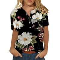 Ženski ljetni vrhovi V-izrez cvjetne bluze casual ženske majice s kratkim rukavima bijeli 3xl