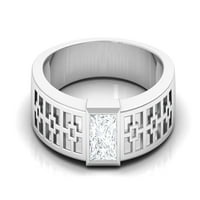 Princess Cut Moissanite zaručnički prsten za muškarce - 0. CT - D-VS kvaliteta, 14k bijelo zlato, SAD