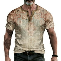Muška majica Muška tiskana majica na otvorenom retro gumb labav kratki rukav top beige xl