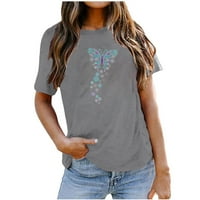 Olyvenn Ženska Trendy Tunic Majice Cleariance Moda Ljeto Kratki rukav Ties Vintage Butterfly Print Tops