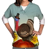 Ženski piling vrhovi ispis radne odjeće V-izrez kratkih rukava s majicama u boji