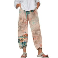 Safuny ženske pamučne posteljine ravne hlače pada opuštene pantalone trendi djevojke retro cvjetne cijevi