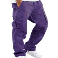 Glonme hlače od pune boje za muške ugrađene ljetne pantalone Ležerne sa džepovima Cargo Pant Black XL