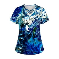 Ženski vrhovi kratki rukav ženski bluza casual grafički otisci Ljetni V-izrez Fashion Royal Blue XL