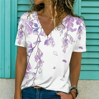 Ženske vrhove bluza Žene kratki rukav Ležerni cvjetni ljetni Henley majice Bijeli XL