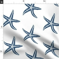 Pamuk Satens Stolcloth, 70 Round - zvjezdana riba plava životna plaža morske školjke Nautički blues zvijezda tematske ribe veliki bijeli okean tropski print posteljina po mjeri kašika