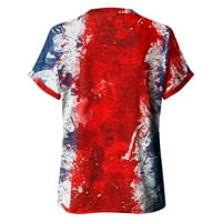 Košulje za žene 4. jul Dan nezavisnosti Ispis Kratki rukav Ljetni gumb V izrez Labavi bluze Majica