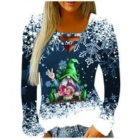 Hanas Tops Fashion Womens V-izrez casual kratki rukav casual Udobna labava božićna tiskana majica Top