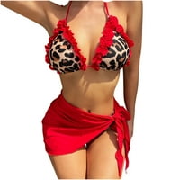 Finelylove skromni kupaći kostimi za žene podstavljene Halter Bra stil bikini crveni m