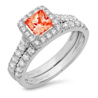 2. CT princeza Crveni simulirani dijamant GEM Real 18k bijelo zlato Prilagodljivo laserski graviranje halo vječno jedinstvena art deco izjava godišnjica vjenčanja Angažman bridalni prsten set veličine 5,5