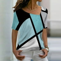 Ženska modna ležerna temperamenta V-izrez Labavi geometrijski tisak kratkih rukava majica