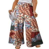 Žene cvjetne printske vučne hlače široke noge vintage hlače