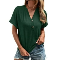 Ženski ljetni bluze casual gumb V izrez valjane kratkih rukava Henley majice