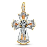 14k TRI Color Zlatni vjerski katolički CRUCIFI Cross Privjesak šarm sa CZ CUBIC cirkonijskim naglaskom
