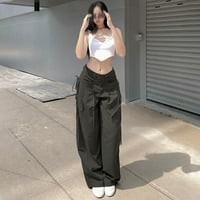 Dasayo Ženske široke noge Teretne hlače Y2K baggy hlače s džepovima Vintage SVICE Hip Hip pop pantalone