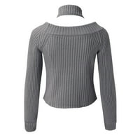 Žene s ramena čiste boje uzgajaju jedan moral pletivca džempera za žene pulover džemper sivi m