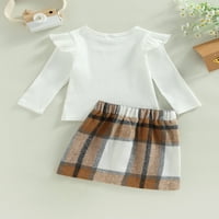 IzhanSan Toddler Baby Girl Jesen Zimska odjeća Ruffle s rebra s dugim rukavima TOP PLAID A-line suknje