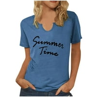 Ženske vrhove Dressy casual mayewrewcret kratki rukav majica Summer Pismo Ispis Bluza Spring Blue XL