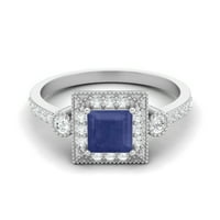 1. CTS plavi safirni kvadratni pasijans naglasak Sterling srebrne žene vjenčani prstenovi