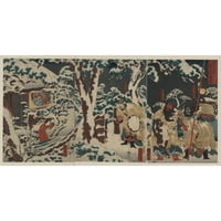 Utagawa Kuniyoshi crni ukrašeni drveni svjetski uramljeni su muzejski umjetnički otisak pod nazivom: GENOKU MITABI SECCHU NI KOMEI OTONOU NO ZU