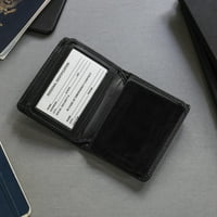 Federalna crna kožna bifold novčanik od kaleta za potporu sa uklonjivim držačem lične karte, oval