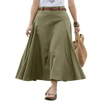 Žene duge suknje Vintage High Squist Solid Boja Midi suknje Flowy suknje Dužina gležnja suknje