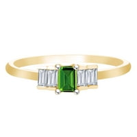 Carat baguette Cut smaragd i prirodni dijamant pet kamenih zaručnika 14k žuto zlato -8