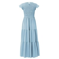 Ljetne haljine za žene kratki rukav A-line Dužina gležnja, labav klub Čvrsta okrugla izrez Dress Plave