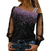Ženska majica modni rukav mrežice hladni vrhovi labavi rame za majicu Ležerne prilike dugim printom