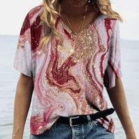 Ženski bluze s grafičkim grafičkim otocima V-izrez slatke ženske plus ljetne majice kratkih rukava crvena