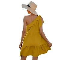 Anbech Jedna ramena haljina od punog boja bez rukava Mini za žensku ljetnu haljinu, žuta