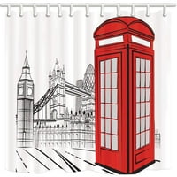 Britanija Decor Crvena telefonska kabina London Tower Bridge Seoska kuća poliesterska tkanina Kupatilo za tuširanje